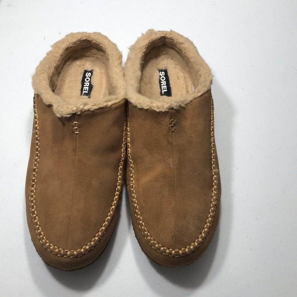 Sorel Suede Shearling Clog Slippers - Tan Size 12 SB-BB